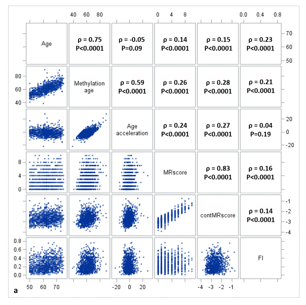 Correlation matrix of methylomic survival predictors and frailty in subset I.