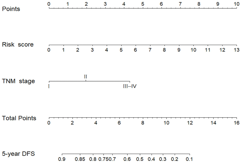 miRNA-based prognostic model to predict 5-year disease-free survival in breast cancer patients.