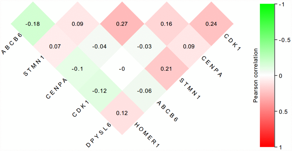 The correlation of the six proteins in 55 HCC tissues.