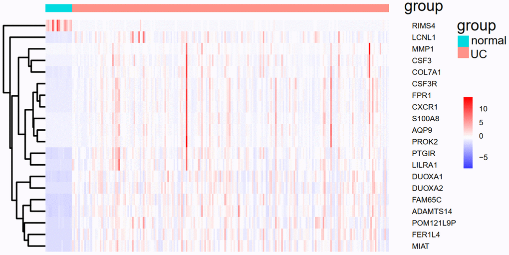 The heat map of the top-30 UC related DEGs in GSE109142.