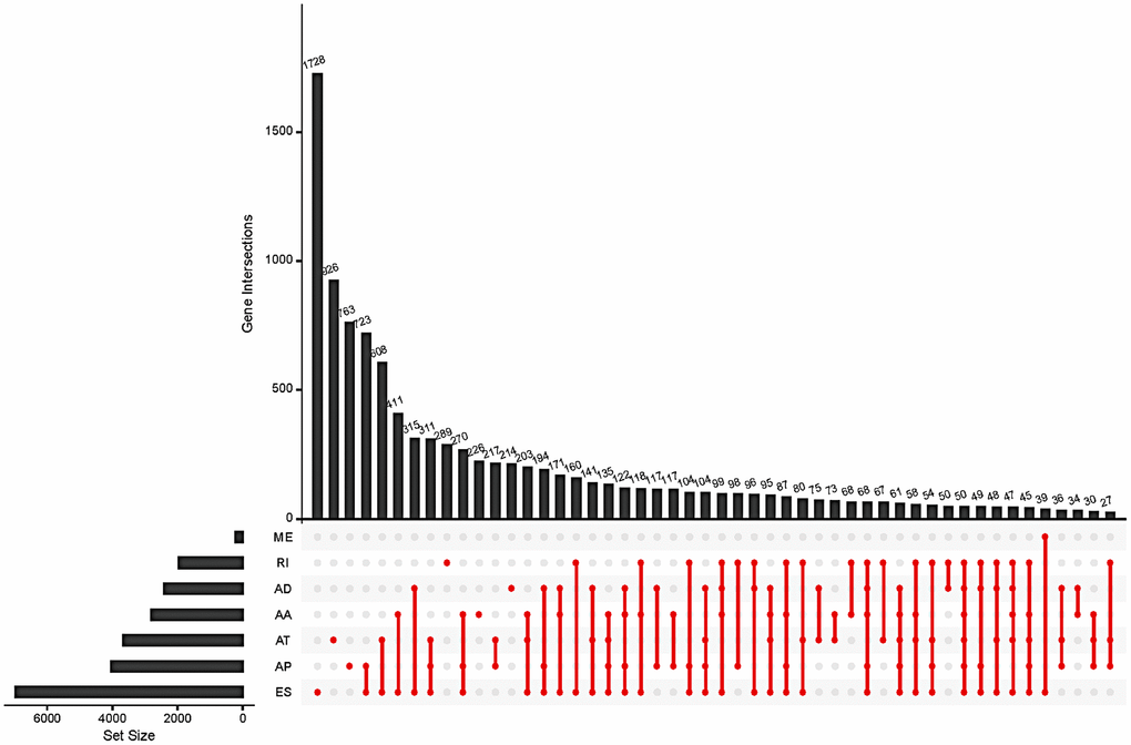 Summary of total AS occurrence samples in the GC cohort.