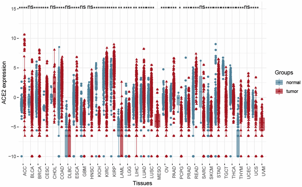 The Box plot showed the difference between solid tumor-normal samples and tumor samples in the Pan-cancer level using Wilcox test. (*P 0.05).