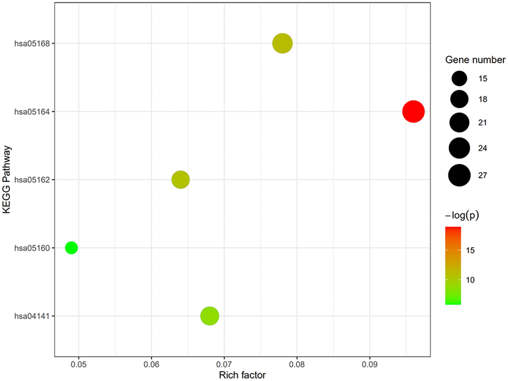 Degree, betweenness, and closeness centrality of hub genes. The top 5 KEGG pathways of DEGs in SSc patients were influenza A, herpes simplex infection, measles, protein processing in endoplasmic reticulum, and hepatitis C.