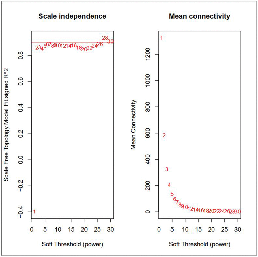 Effects of different soft-threshold values for adult AML co-expression network.