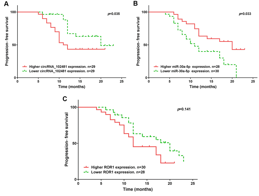 Kaplan-Meier PFS curve stratified by exosomes circRNA