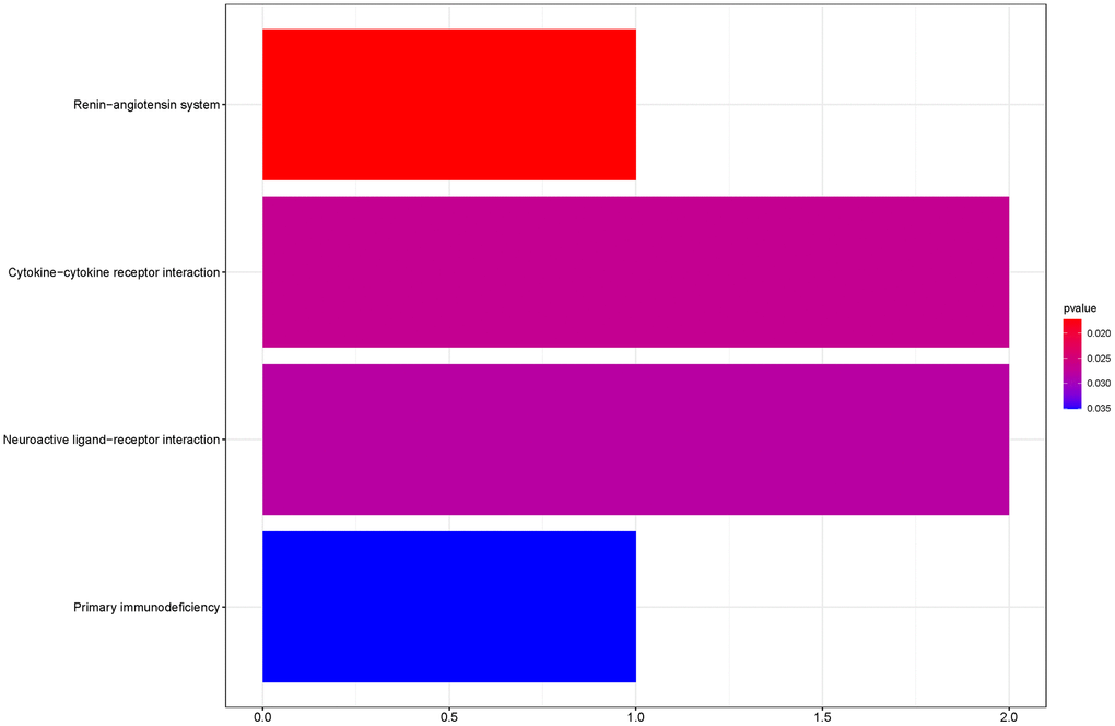 KEGG pathway analyses of the prognostic genes.