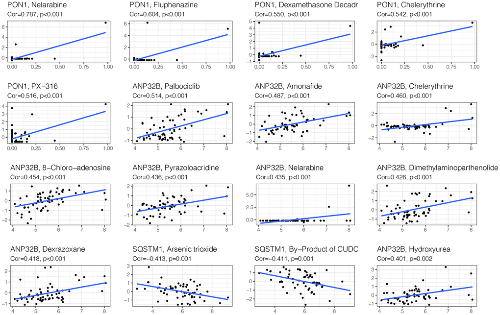 Drug sensitivity analysis. To improve the prognosis of HCC patients, we screened candidate drugs related to the prognosis model through the cellMiner website. The candidates are Nelarabine, Fluphenazine, Dexamethasone Decadr, etc.