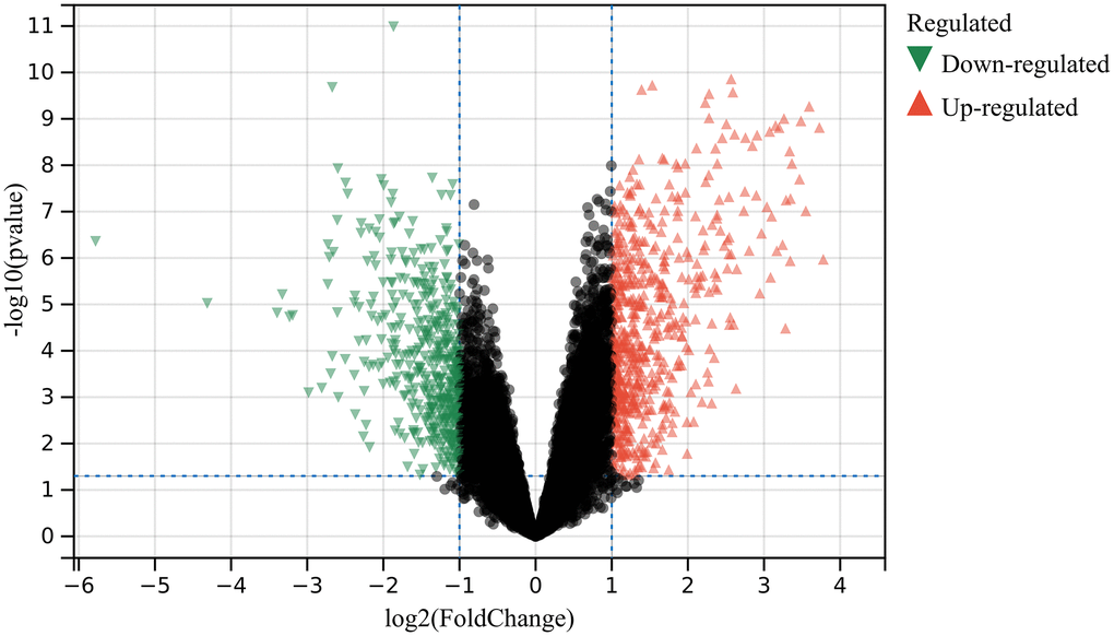 DEGs were identified. 602 up-regulated (Red) and 450 down-regulated genes (Green).