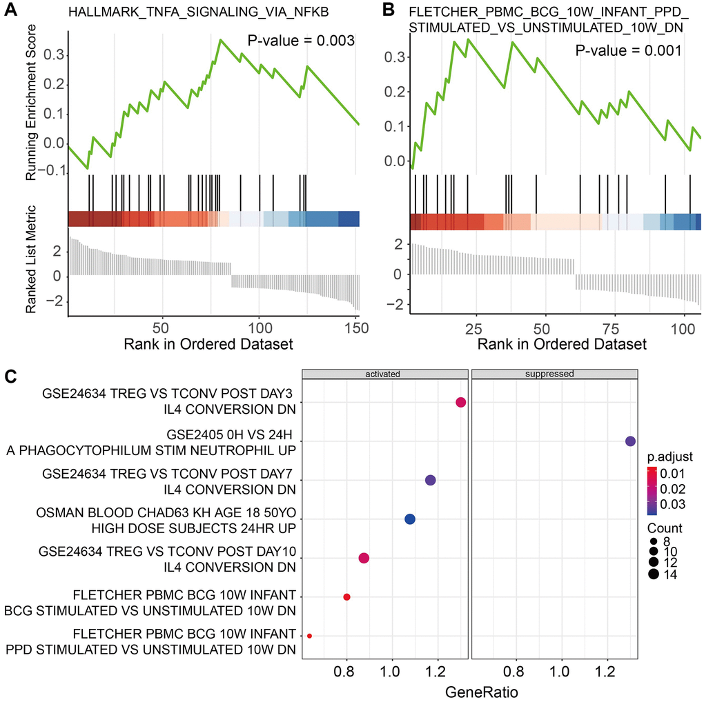 Functional analysis of marker genes for (A) cytotoxic T cells, (B) Helper T cells, and (C) Monocytes.